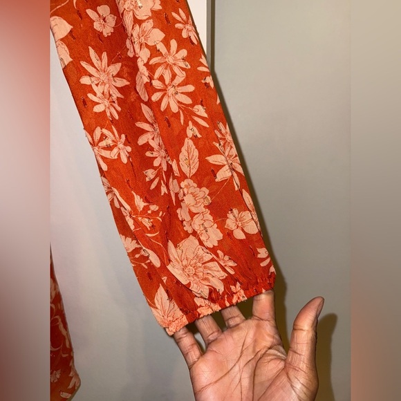 LULU’s Rust Orange Floral Print Long Sleeve Mini Dress SIZE: SMALL - Picture 8 of 14